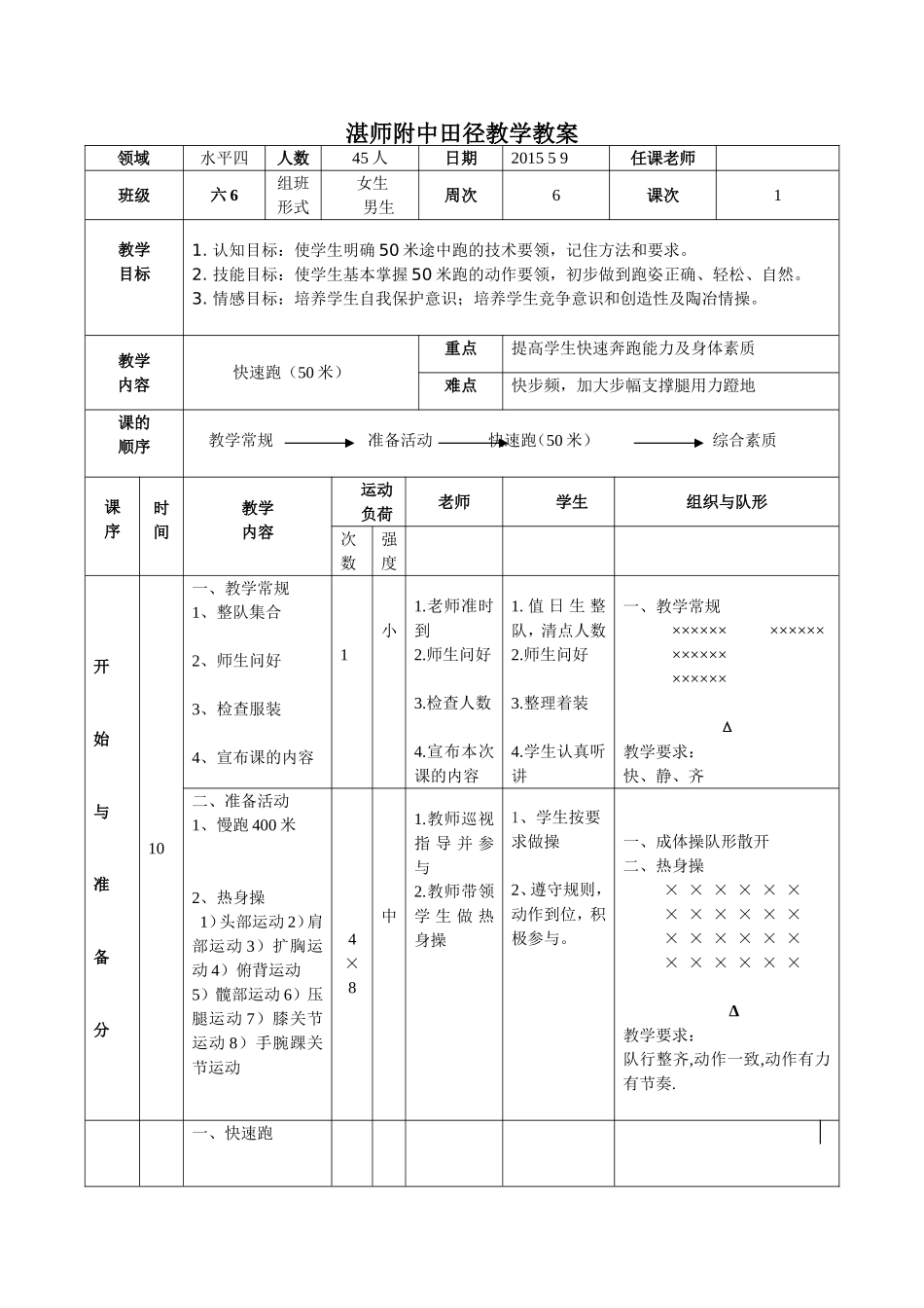 田径50米跑教学教案_第1页