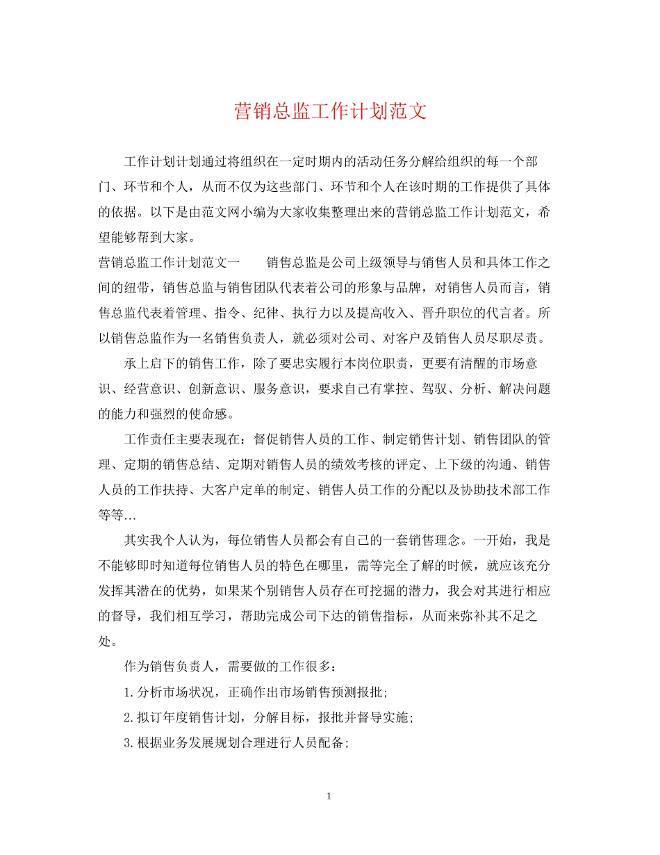 营销总监工作计划范文2_第1页