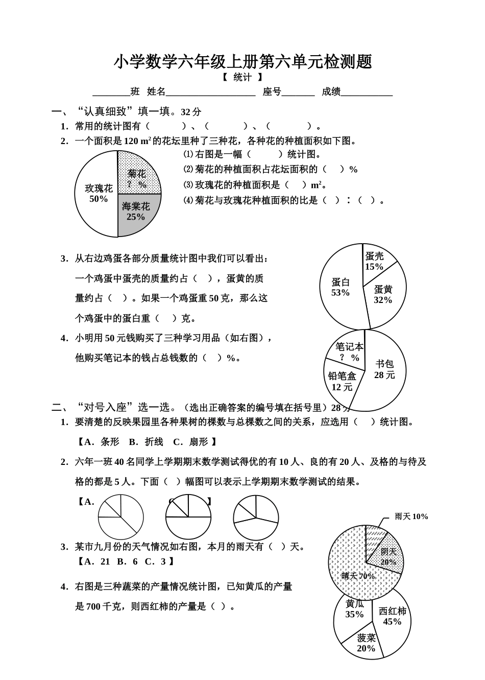 小学数学六年级上册第六单元检测题_第1页
