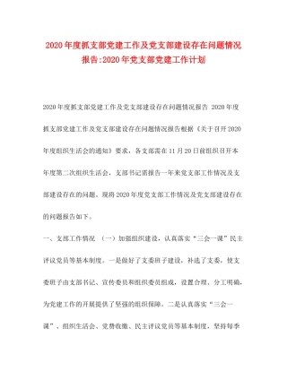2020年度抓支部党建工作及党支部建设存在问题情况报告年党支部党建工作计划