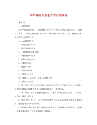 2020年计生协会工作计划报告2