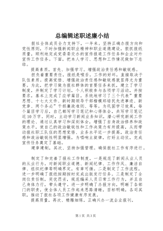 总编辑述职述廉小结