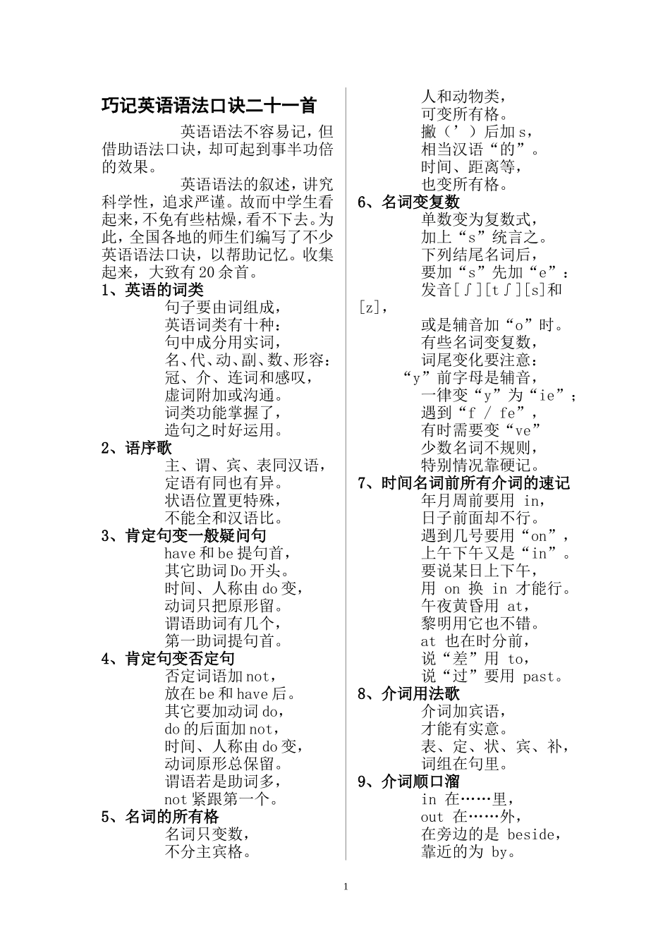 巧记英语语法口诀二十一首 (2)_第1页