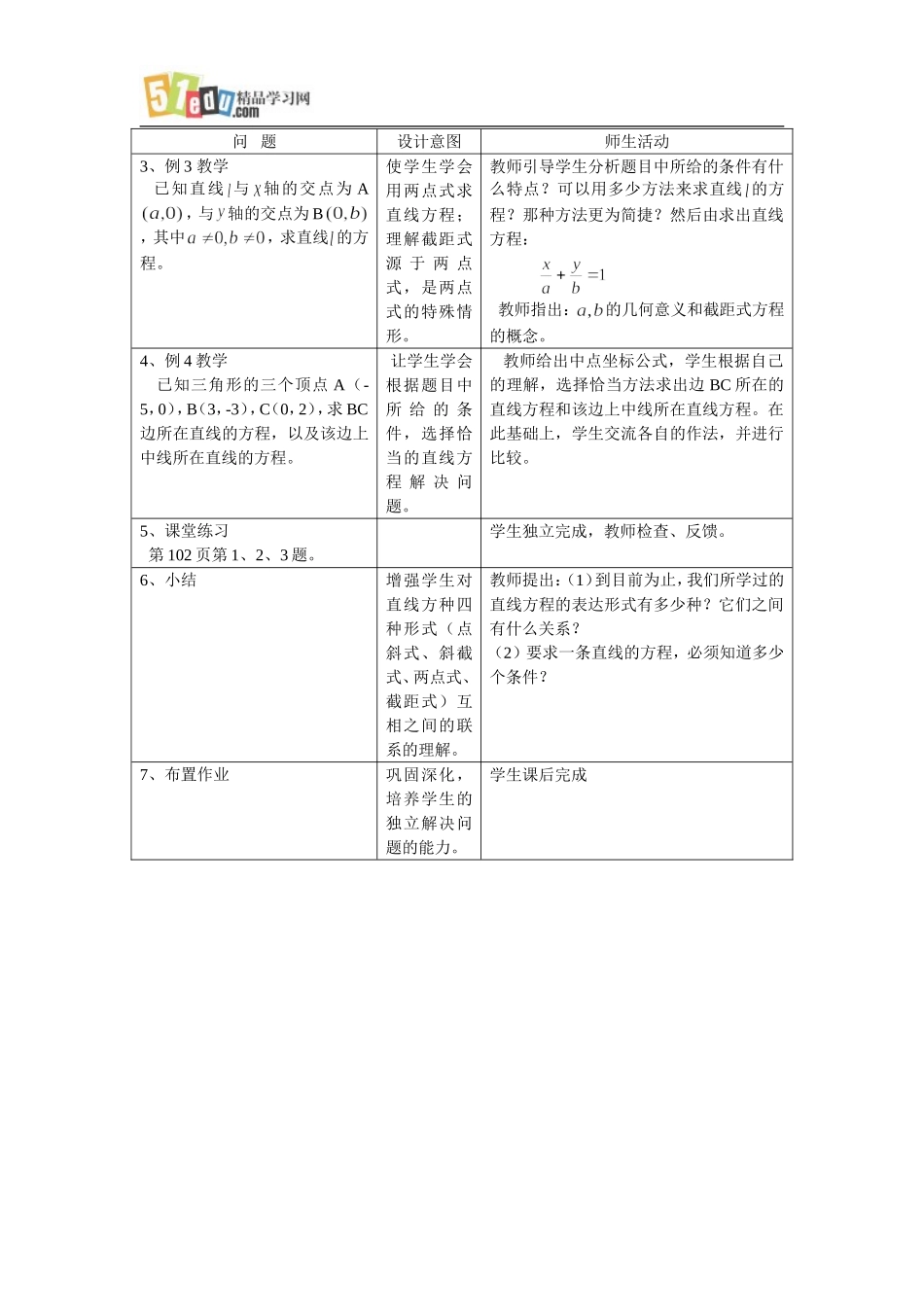 人教A版高中数学必修教案：直线的两点式方程_第2页