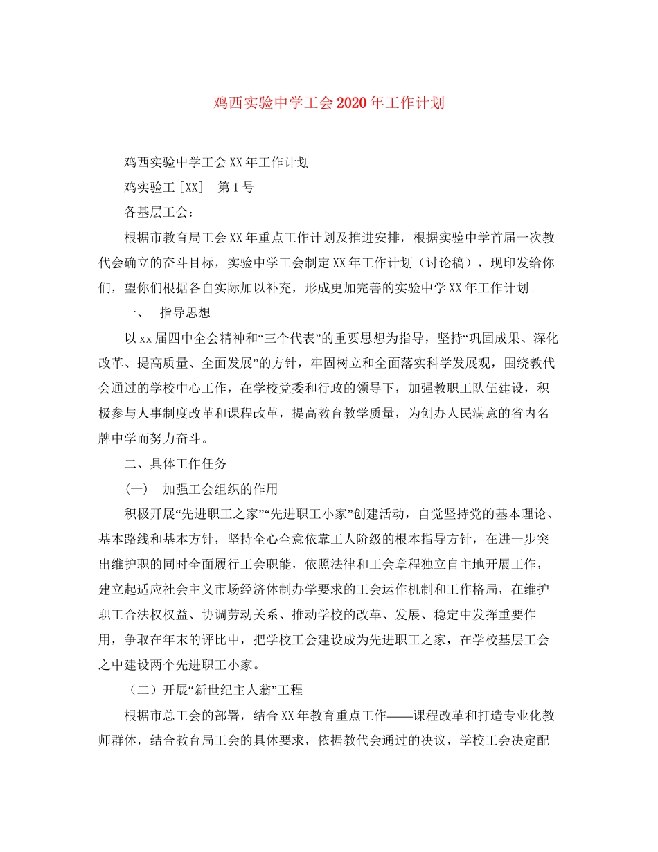 鸡西实验工会年工作计划_第1页