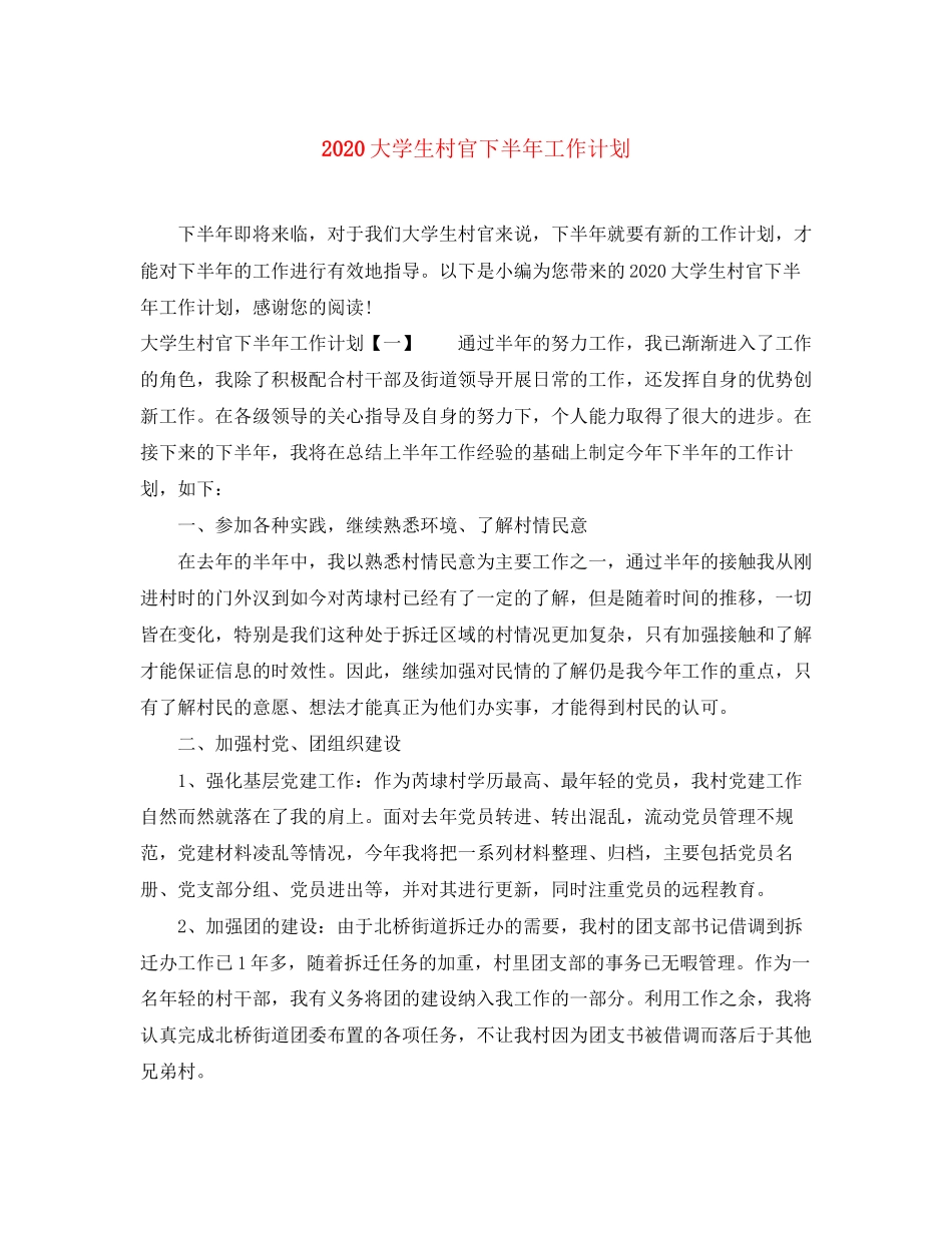大学生村官下半年工作计划_第1页