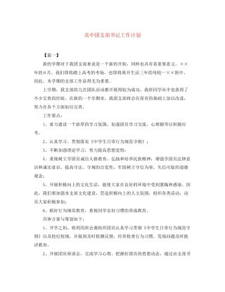 高中团支部书记工作计划2