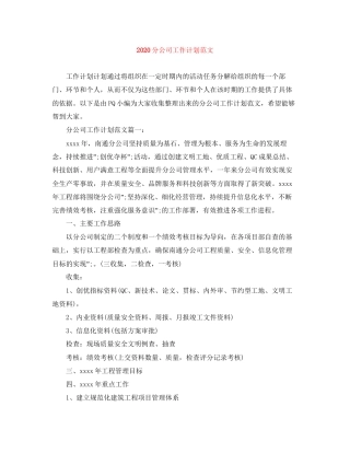 分公司工作计划范文