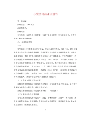 小贷公司商业计划书