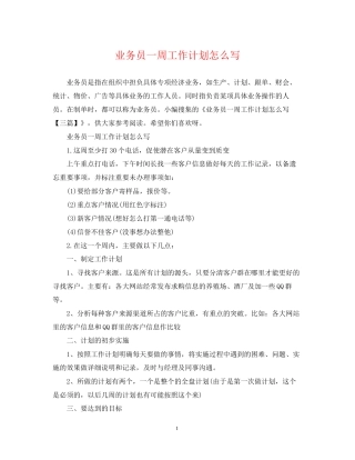 业务员一周工作计划怎么写