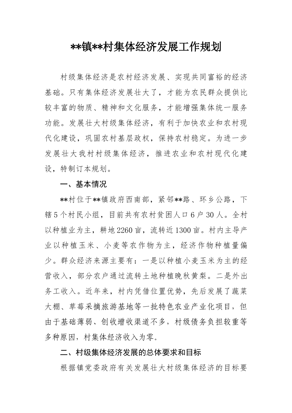 村集体经济发展工作规划_第1页