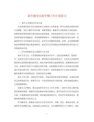 新生辅导员新学期工作计划范文