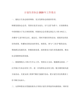 计划生育协会年工作要点