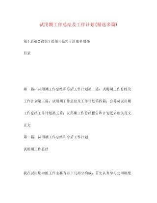 试用期工作总结及工作计划精选多篇)