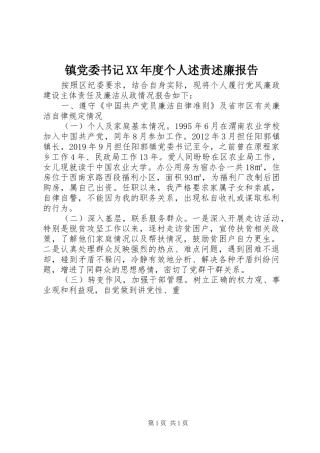 镇党委书记XX年度个人述责述廉报告