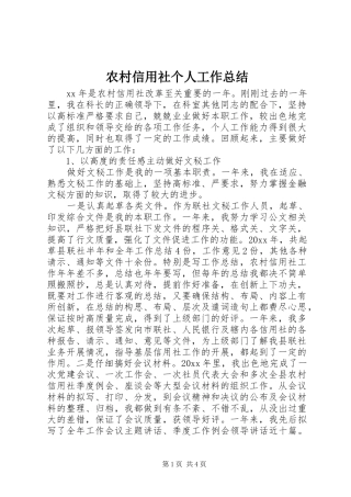农村信用社个人工作总结 