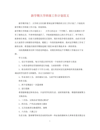 新学期大学班级工作计划范文
