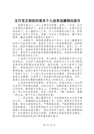 支行党支部组织委员个人述责述廉情况报告