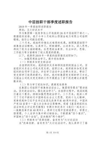 中层挂职干部季度述职报告