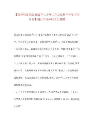 【商务局委员会年上半年工作总结和下半年工作计划】烟台市商务局局长