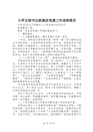 小学支部书记抓基层党建工作述职报告