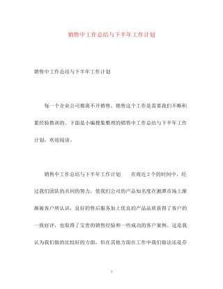 销售中工作总结与下半年工作计划