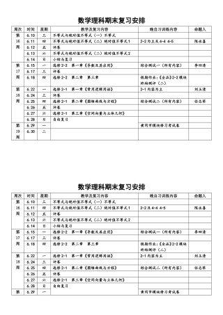 数学理科期末复习安排