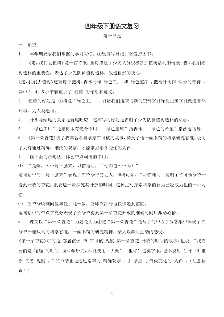 苏教版四年级下册语文复习资料_第1页