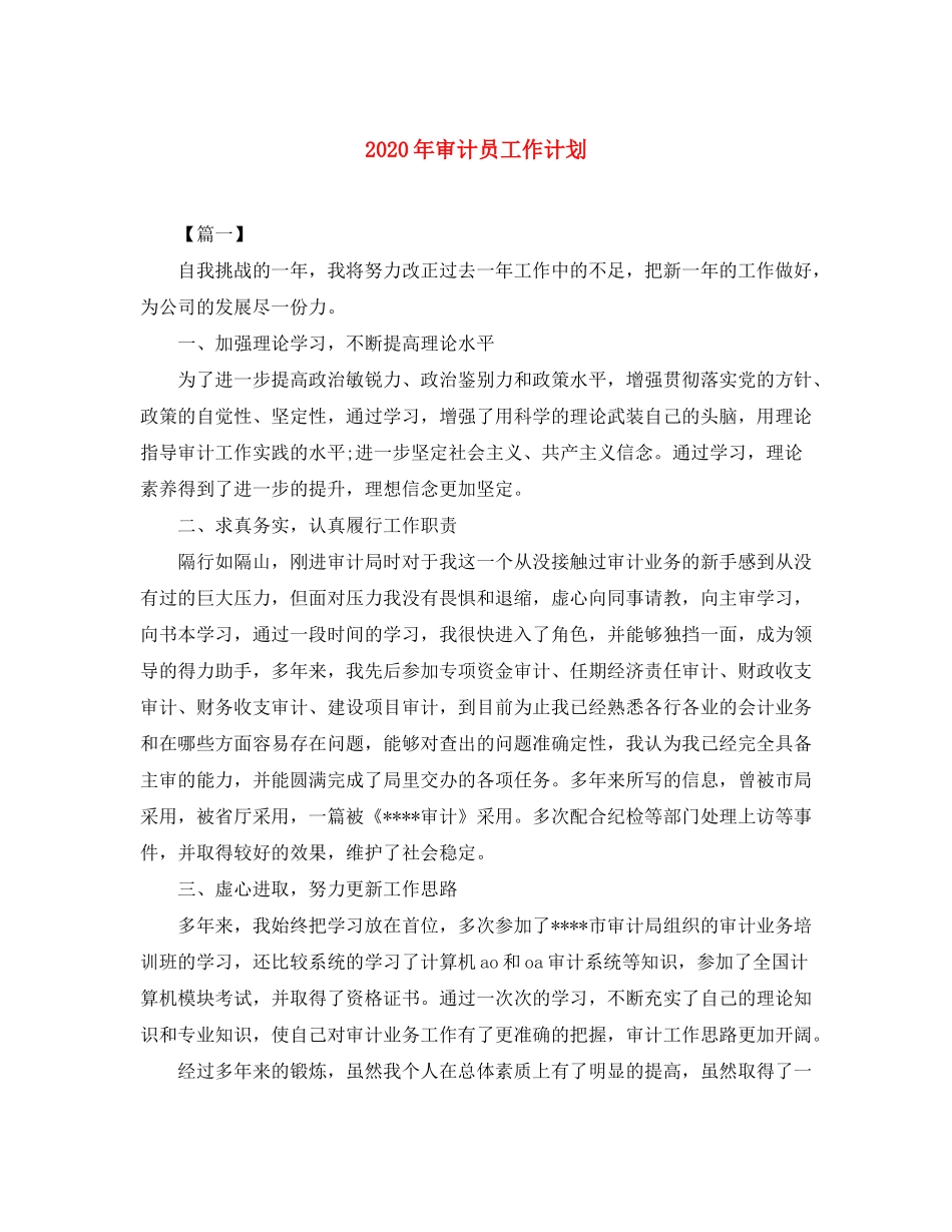 2020年审计员工作计划_第1页