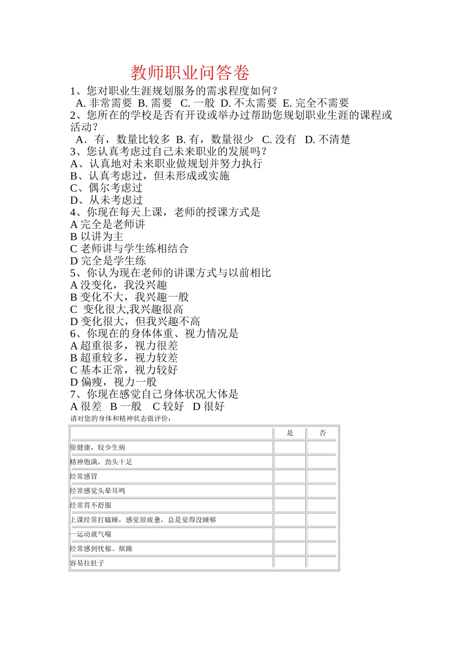 教师职业问答卷_第1页