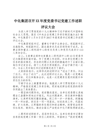 中化集团召开XX年度党委书记党建工作述职评议大会
