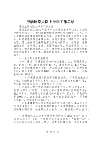 劳动监察大队上半年工作总结 