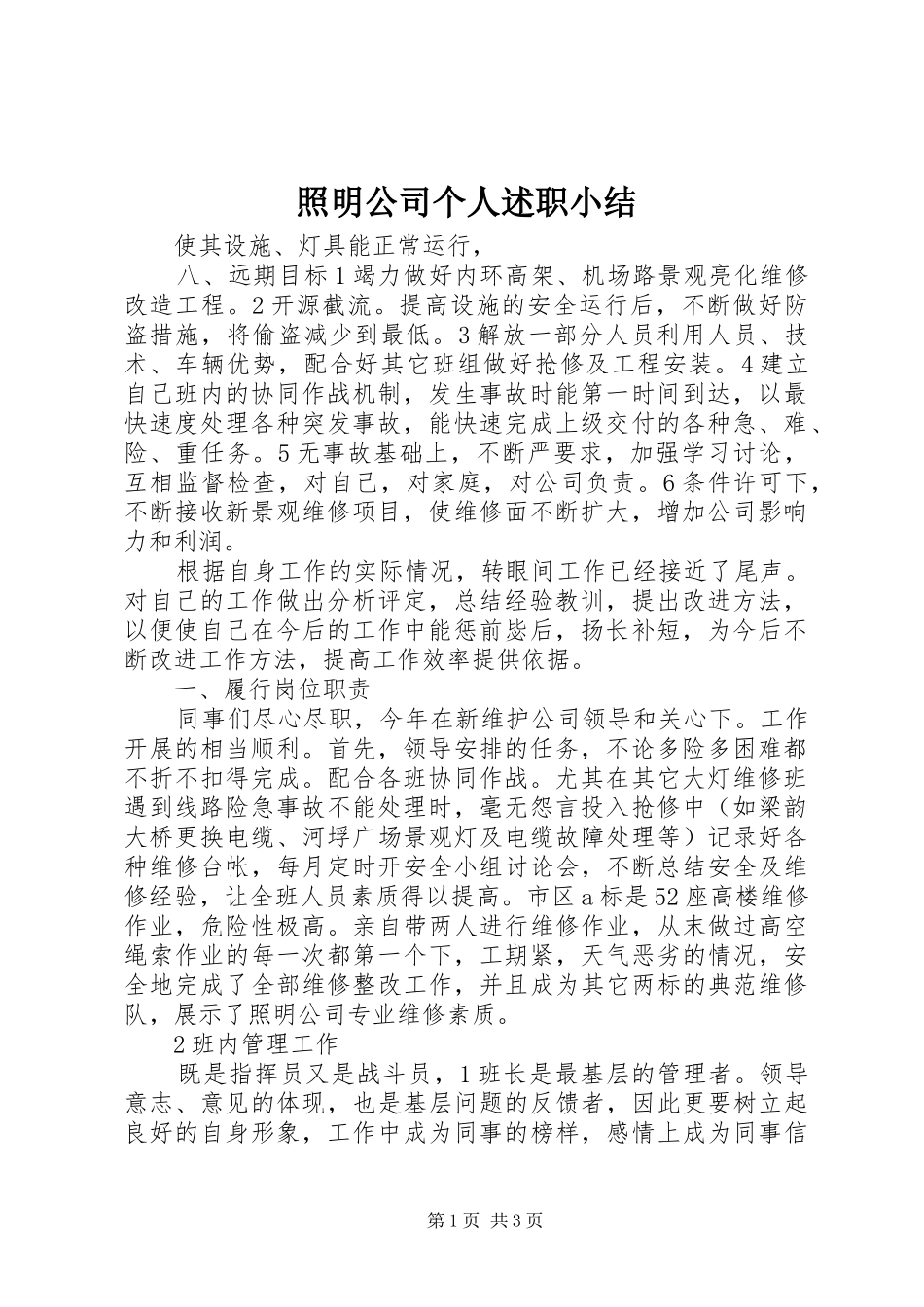 照明公司个人述职小结_第1页