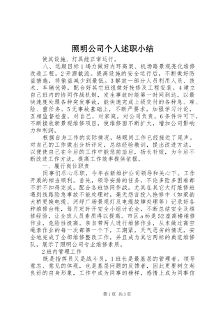 照明公司个人述职小结
