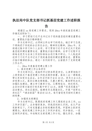 执法局中队党支部书记抓基层党建工作述职报告