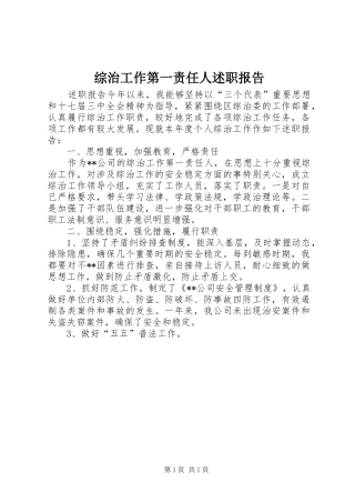 综治工作第一责任人述职报告