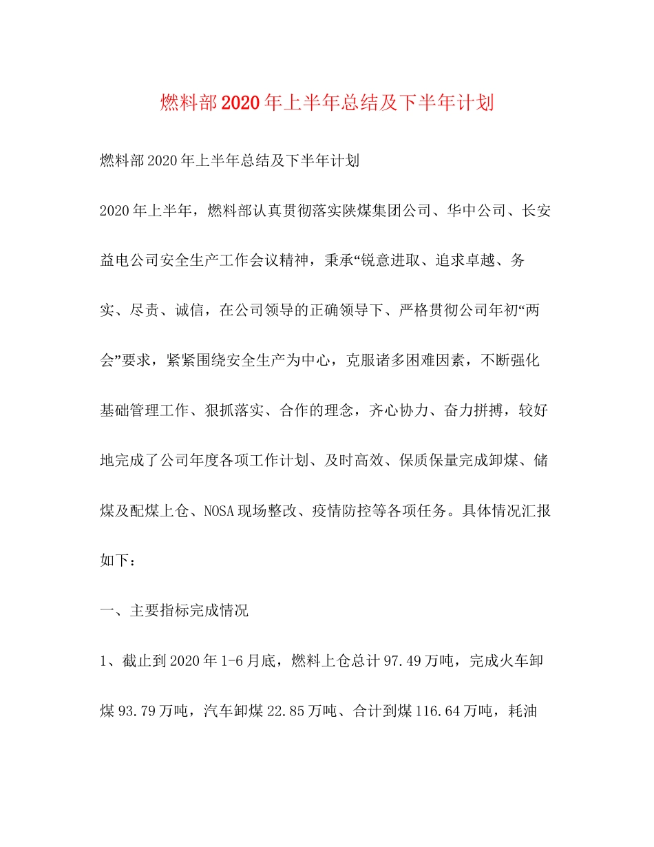 燃料部年上半年总结及下半年计划_第1页