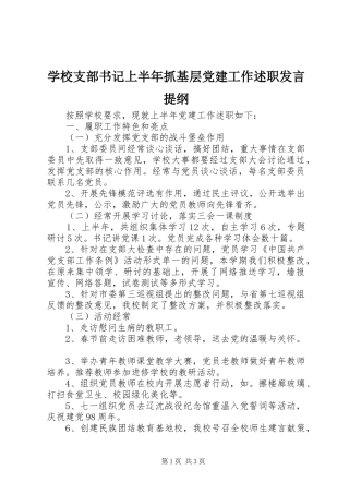 学校支部书记上半年抓基层党建工作述职发言提纲