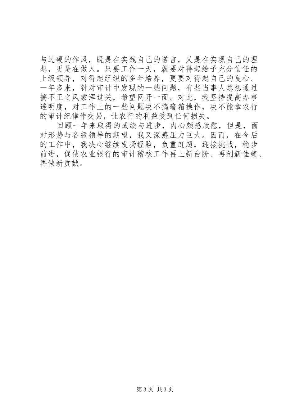 银行审计办副主任工作述职范文_第3页