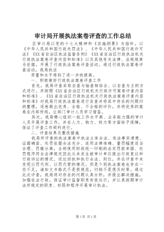 审计局开展执法案卷评查的工作总结 