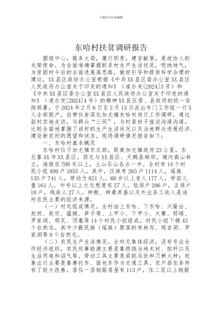 2024年东哈村扶贫调研报告