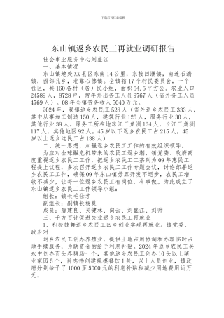2024年东山镇返乡农民工再就业调研报告