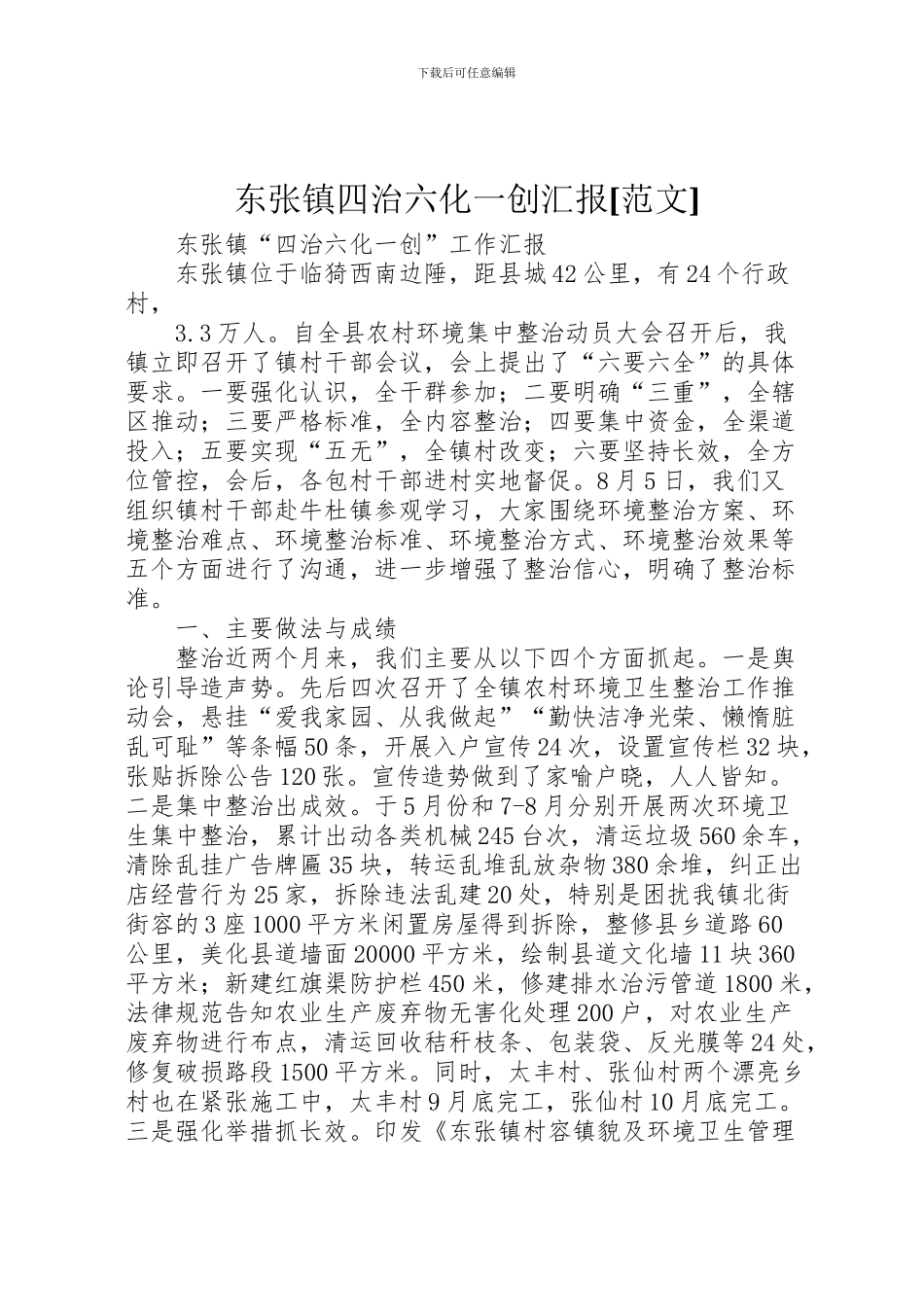 2024年东张镇四治六化一创汇报[范文]_第1页