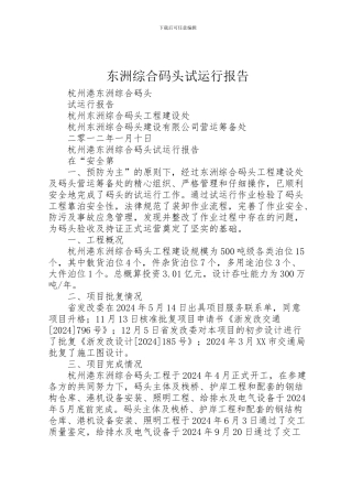 2024年东洲综合码头试运行报告