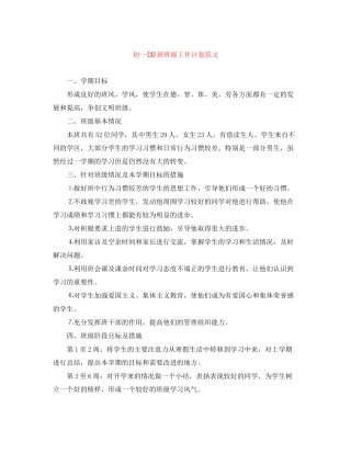 初一3)班班级工作计划范文