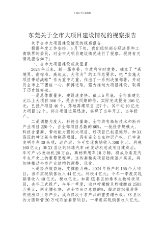 2024年东莞关于全市大项目建设情况的视察报告