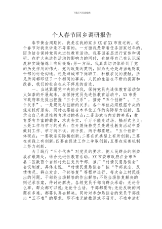 2024年个人春节回乡调研报告