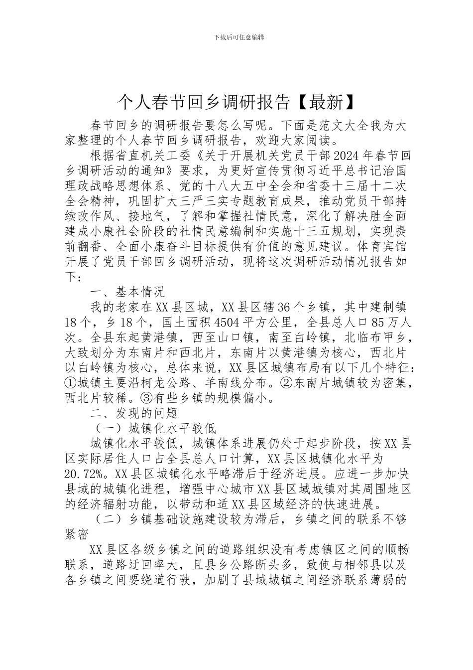 2024年个人春节回乡调研报告【最新】_第1页