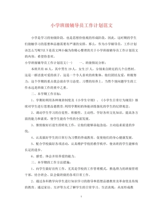 小学班级辅导员工作计划范文