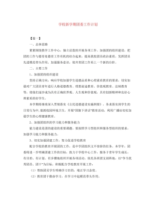 学校新学期团委工作计划2